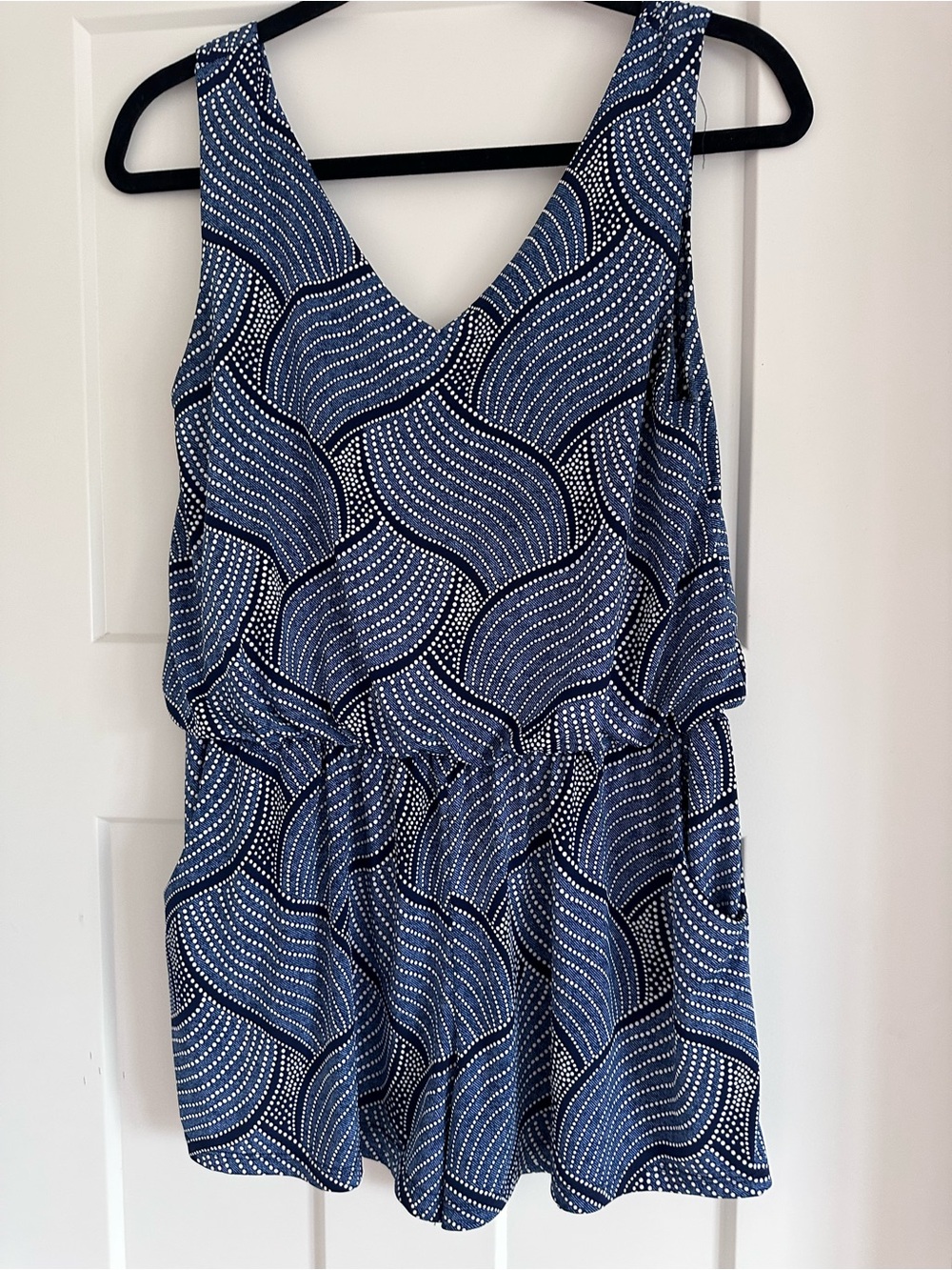 Brooklyn Isles Women’s Blue Patterned Romper - Sleeveless V-Neck